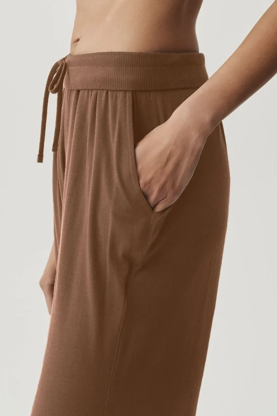 Semi-Sheer Delicate Lounge Flare Pant - Sun Kissed Brown