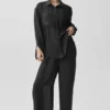 Semi-Sheer Golden Hour Button Down Long Sleeve - Black