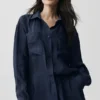 Semi-Sheer Golden Hour Button Down Long Sleeve - Navy