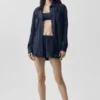 Semi-Sheer Golden Hour Button Down Long Sleeve - Navy