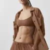 Semi-Sheer Golden Hour Button Down Long Sleeve - Sun Kissed Brown