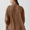 Semi-Sheer Golden Hour Button Down Long Sleeve - Sun Kissed Brown