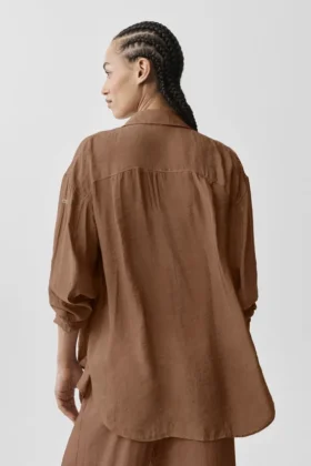 Semi-Sheer Golden Hour Button Down Long Sleeve – Sun Kissed Brown