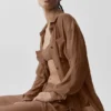Semi-Sheer Golden Hour Button Down Long Sleeve - Sun Kissed Brown