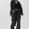 Semi-Sheer Golden Hour High-Waist Straight Leg Pant - Black