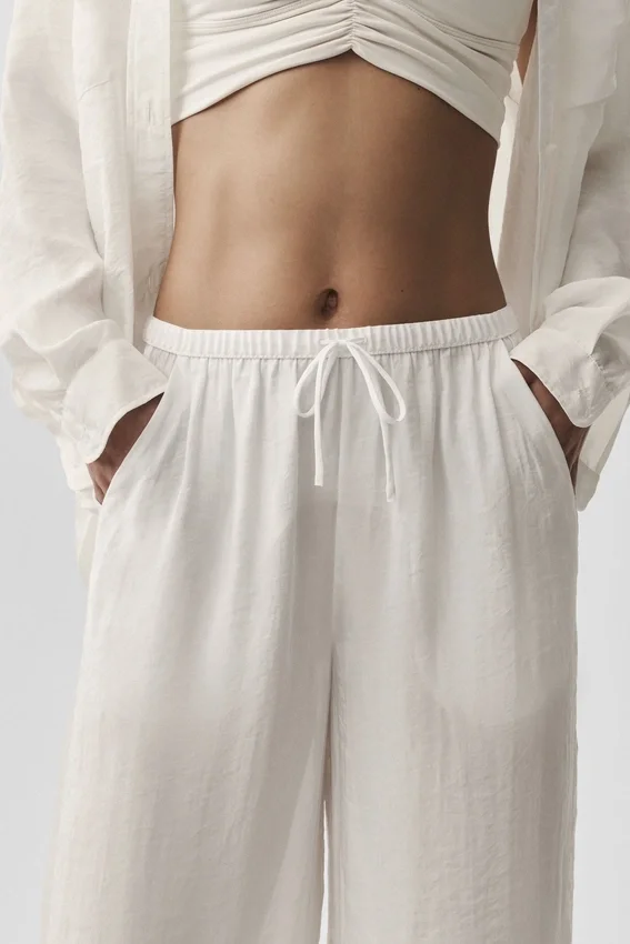 Semi-Sheer Golden Hour High-Waist Straight Leg Pant - Ivory