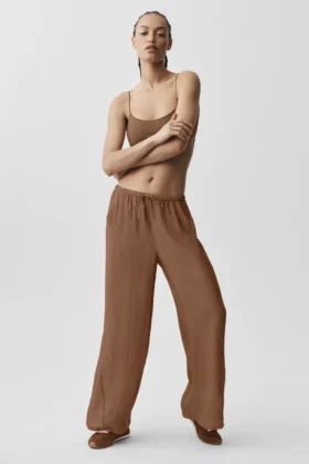 Semi-Sheer Golden Hour High-Waist Straight Leg Pant - Sun Kissed Brown