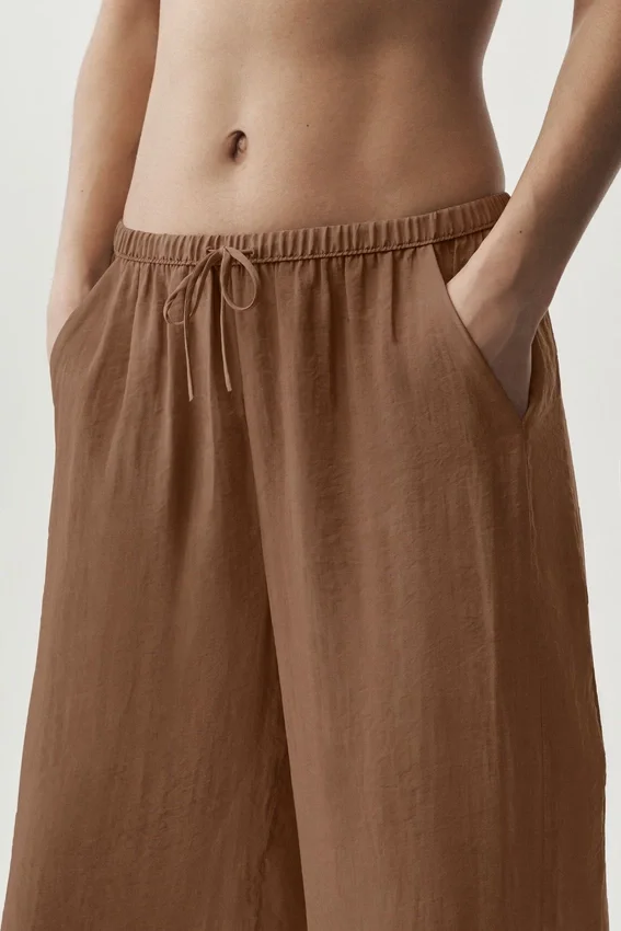 Semi-Sheer Golden Hour High-Waist Straight Leg Pant - Sun Kissed Brown