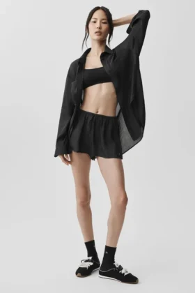 Semi-Sheer Golden Hour Mid-Rise Short - Black