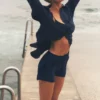 Semi-Sheer Golden Hour Mid-Rise Short - Navy