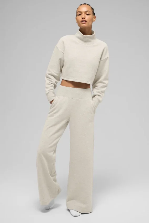 Serenity Wide Leg Sweatpant - Oatmeal Heather