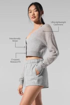 Sheer Cashmere Cropped Cardigan – Athletic Heather Grey