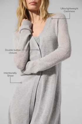 Sheer Cashmere Long Cardigan – Athletic Heather Grey