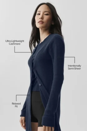 Sheer Cashmere Long Cardigan – Navy