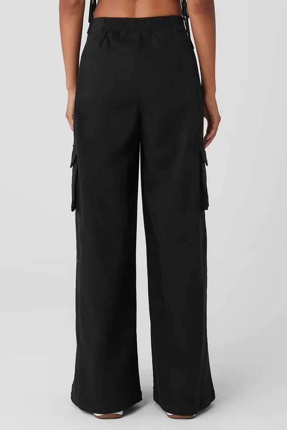 Show off Cargo Wide Leg Trouser (Long) - Black