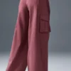 Show off Cargo Wide Leg Trouser (Long) - Burgundy Truffle