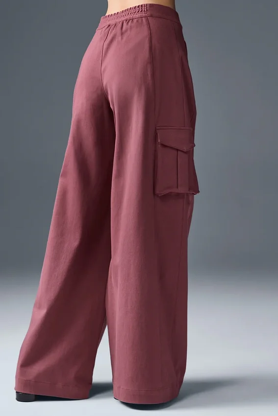 Show off Cargo Wide Leg Trouser (Long) - Burgundy Truffle