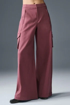 Show off Cargo Wide Leg Trouser (Regular) - Burgundy Truffle