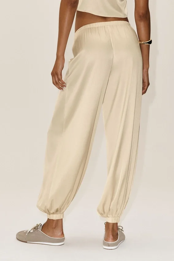 Silk Blend High-Waist Radiance Pant - Sandy Beige