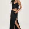 Silk Blend Low-Rise Radiance Long Skirt - Black