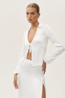 Silk Blend Radiance Long Sleeve Top - White