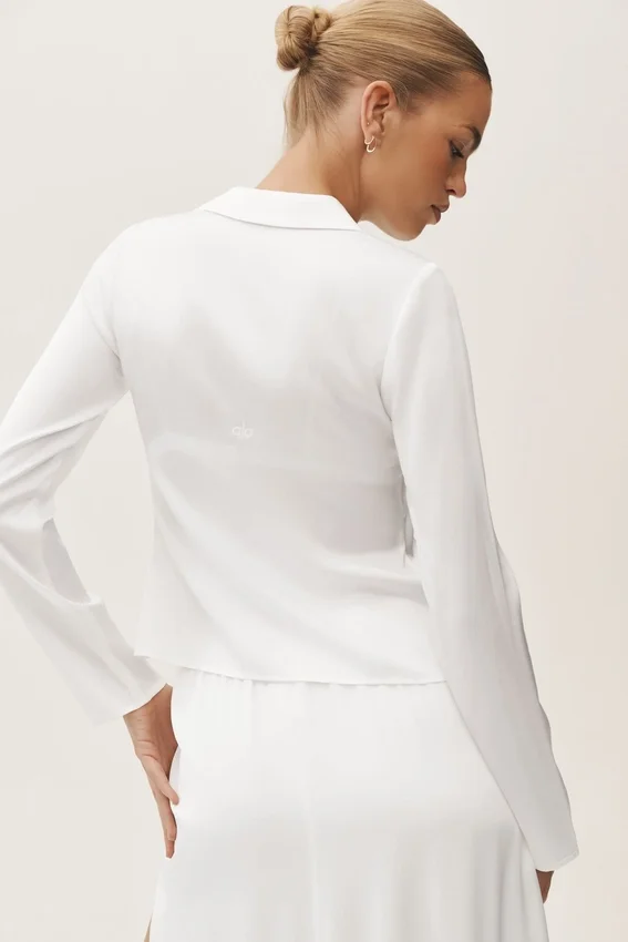 Silk Blend Radiance Long Sleeve Top - White