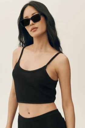 Silk Cashmere Cropped Heat Wave Tank - Black