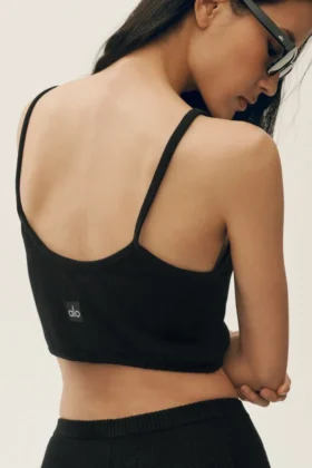Silk Cashmere Cropped Heat Wave Tank – Black