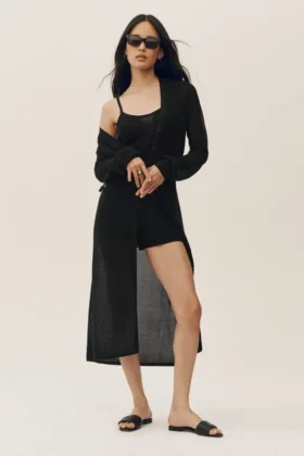 Silk Cashmere Heatwave Long Cardigan - Black