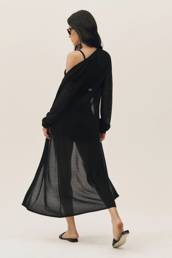 Silk Cashmere Heatwave Long Cardigan - Black