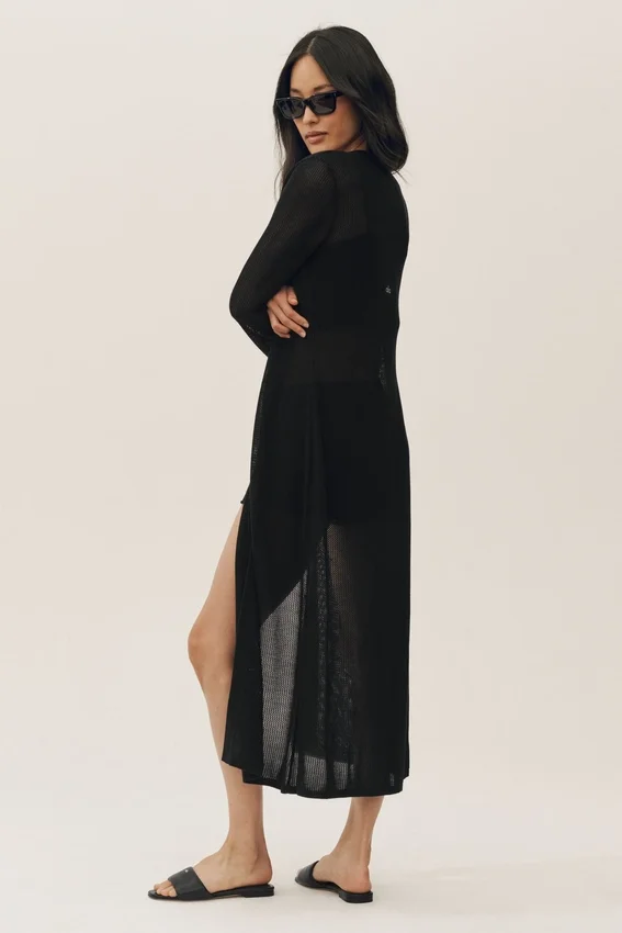 Silk Cashmere Heatwave Long Cardigan - Black