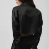 Silk Luminous Cropped Button Down Long Sleeve - Black
