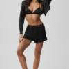 Silk Luminous Cropped Button Down Long Sleeve - Black
