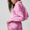 Silk Luminous Cropped Button Down Long Sleeve - Candy Heart Pink