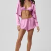 Silk Luminous Cropped Button Down Long Sleeve - Candy Heart Pink