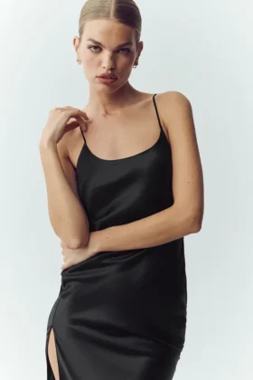 Silk Luminous Slip Dress – Black