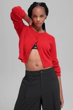 Snuggle up Sweater Cropped Cardigan - Bright Red