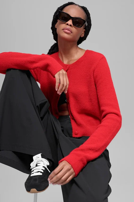 Snuggle up Sweater Cropped Cardigan - Bright Red