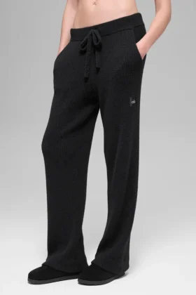 Snuggle up Sweater High-Waist Wide Leg Pant - Black