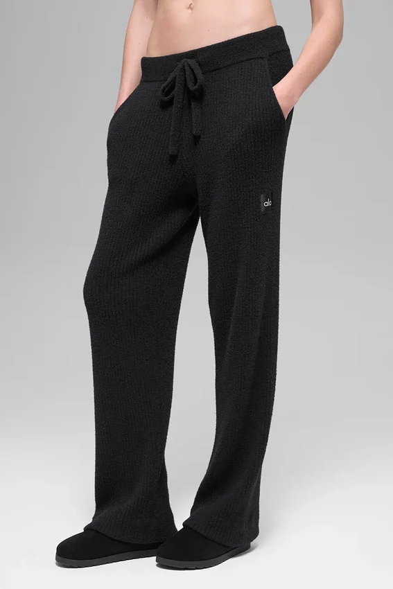 Snuggle up Sweater High-Waist Wide Leg Pant - Black