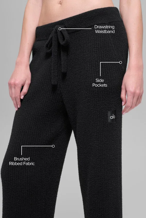 Snuggle up Sweater High-Waist Wide Leg Pant - Black