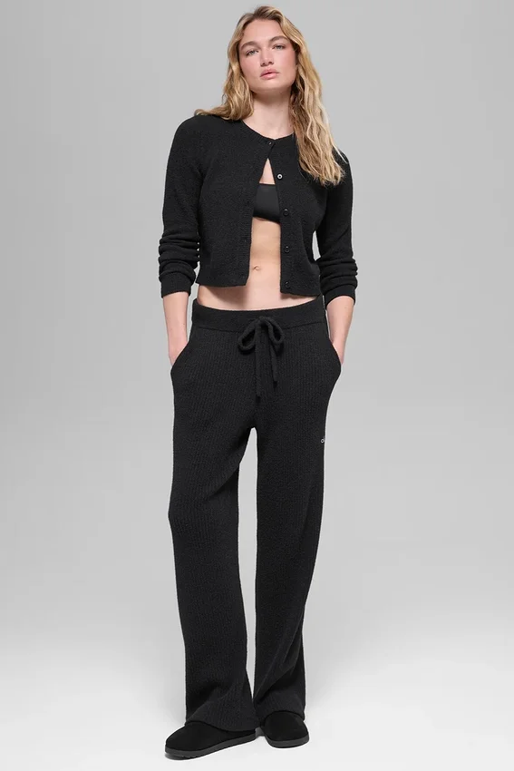 Snuggle up Sweater High-Waist Wide Leg Pant - Black