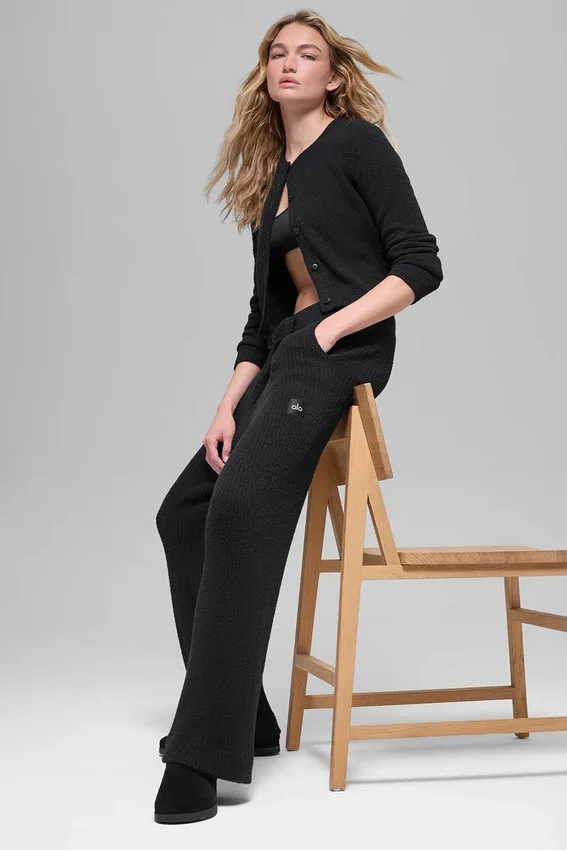 Snuggle up Sweater High-Waist Wide Leg Pant - Black