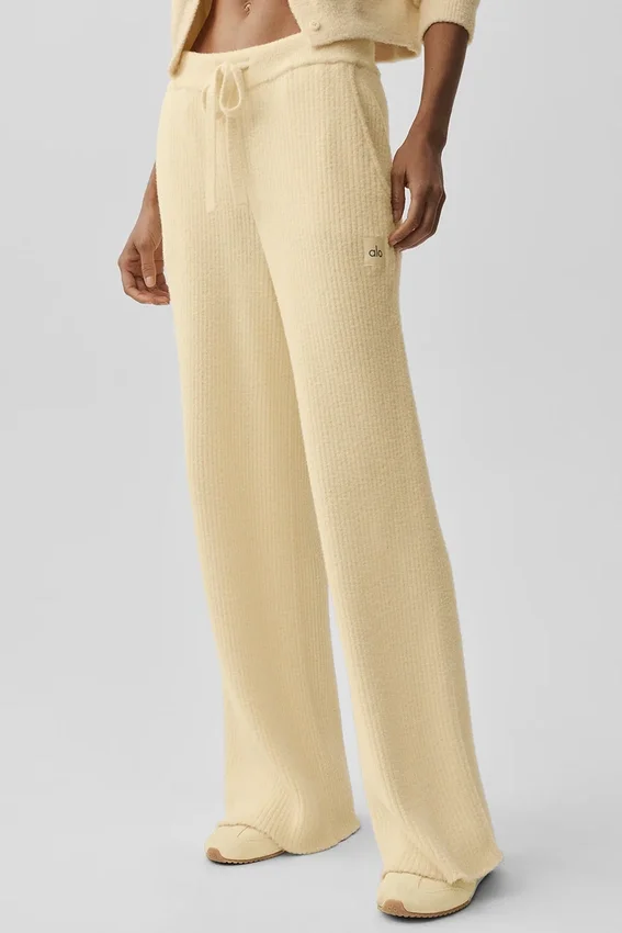 Snuggle up Sweater High-Waist Wide Leg Pant - Candlelight Yellow