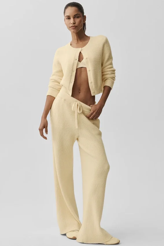 Snuggle up Sweater High-Waist Wide Leg Pant - Candlelight Yellow