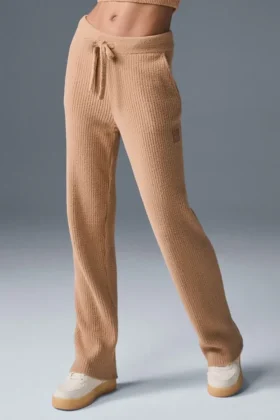 Snuggle up Sweater High-Waist Wide Leg Pant - Toasted Almond