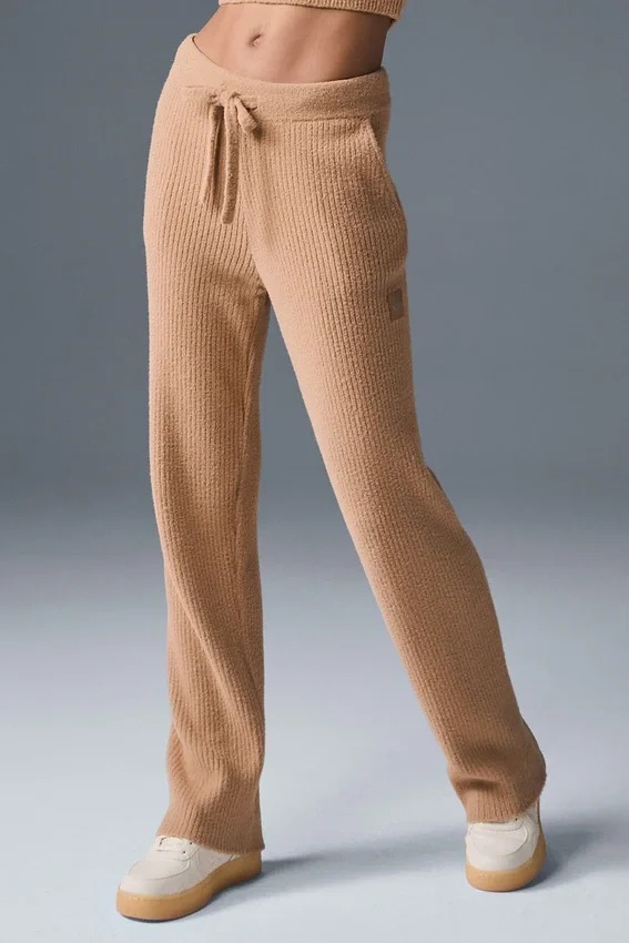 Snuggle up Sweater High-Waist Wide Leg Pant - Toasted Almond
