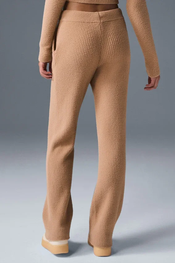 Snuggle up Sweater High-Waist Wide Leg Pant - Toasted Almond