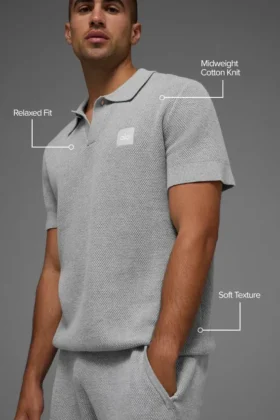 Sports Club Sweater Knit Polo – Athletic Heather Grey