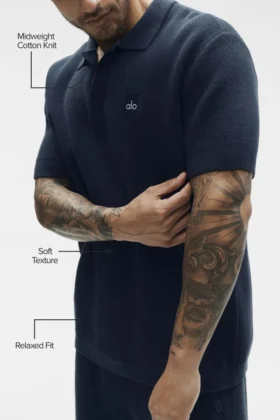 Sports Club Sweater Knit Polo – Navy